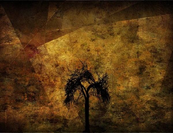 Einsamer Baum Grunge Image Technik Darstellung — Stockfoto