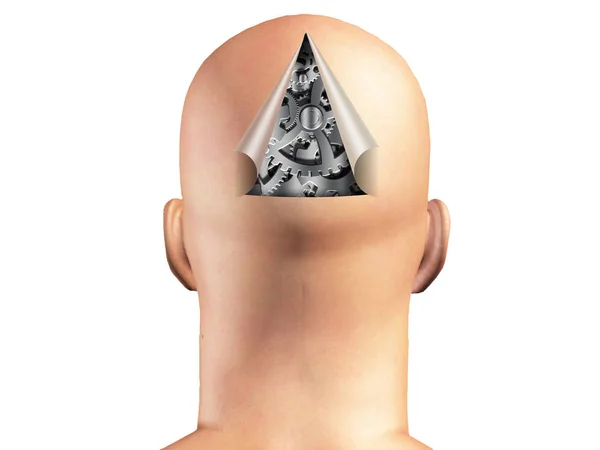 Mans Head Opened Reveal Cogs — Stock Photo, Image