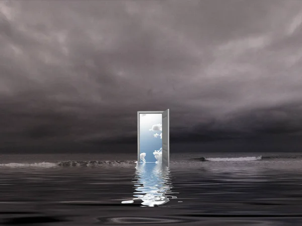 Opened Door Another Dimension Seashore — Stock Photo, Image