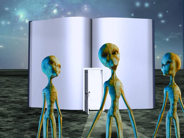 Alieni Prima Aperto Libro Con Porta — Foto Stock