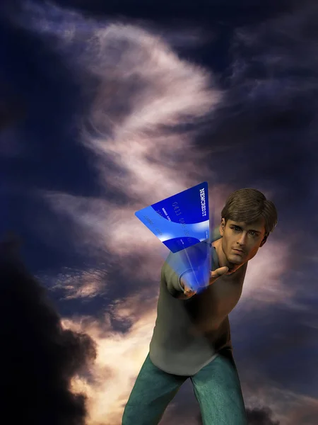 Man Throwing Credit Card — Stock Photo, Image