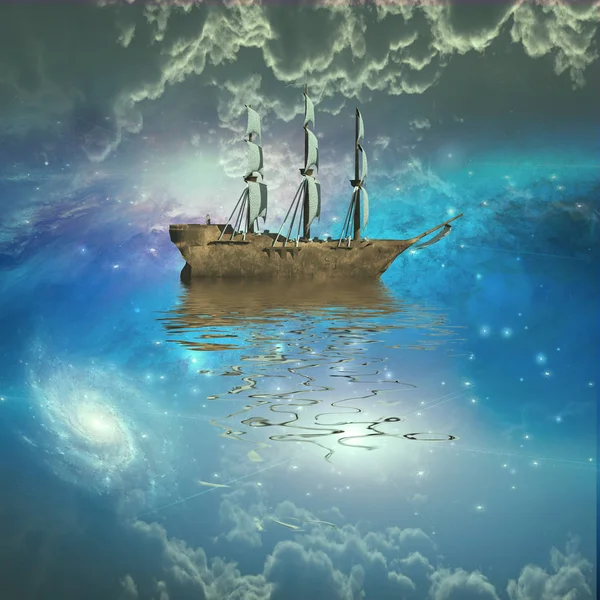 Yelkenli Gemi Yıldızlarda Yelken Açar — Stok fotoğraf