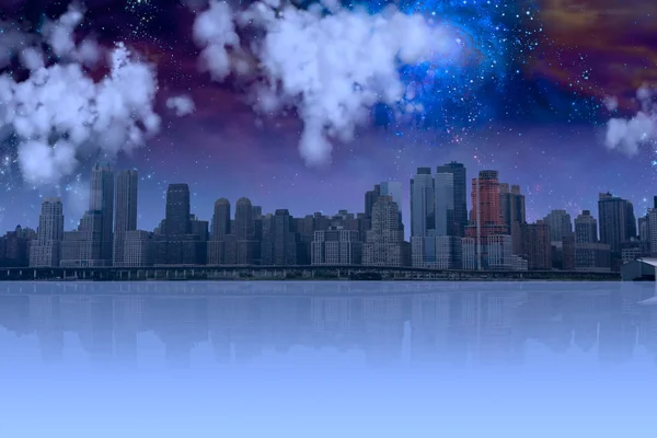Şehir Withreflection Gece Gökyüzü — Stok fotoğraf