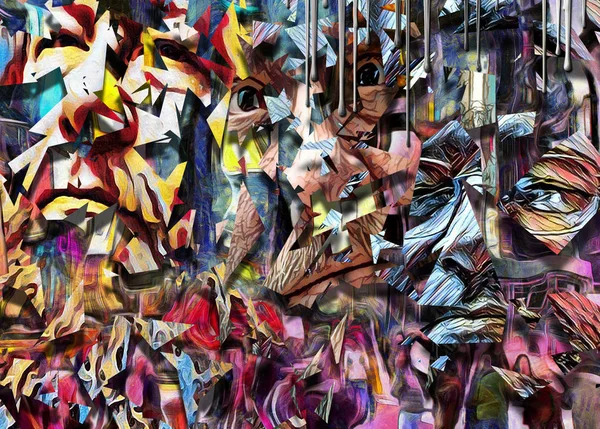 Pintura Abstracta Compleja Coloridos Elementos Mosaico Piezas Las Caras Los — Foto de Stock