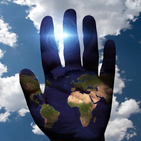 Earth Hand Sky Background — Stock Photo, Image