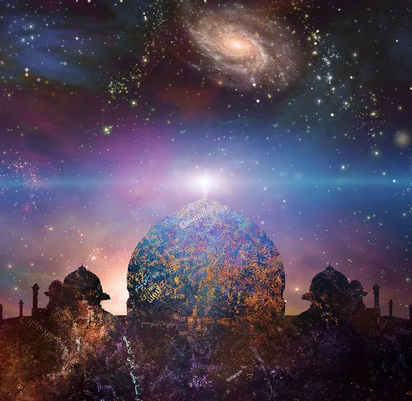 東様式の寺院 背景に銀河と宇宙 — ストック写真