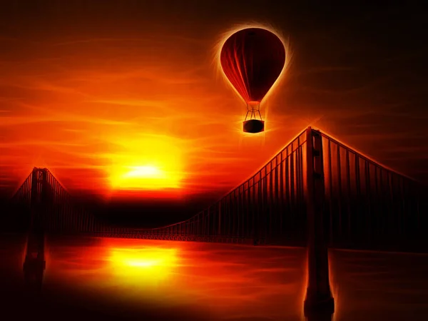 Globo Aire Caliente Ilustración Del Puente Golden Gate — Foto de Stock