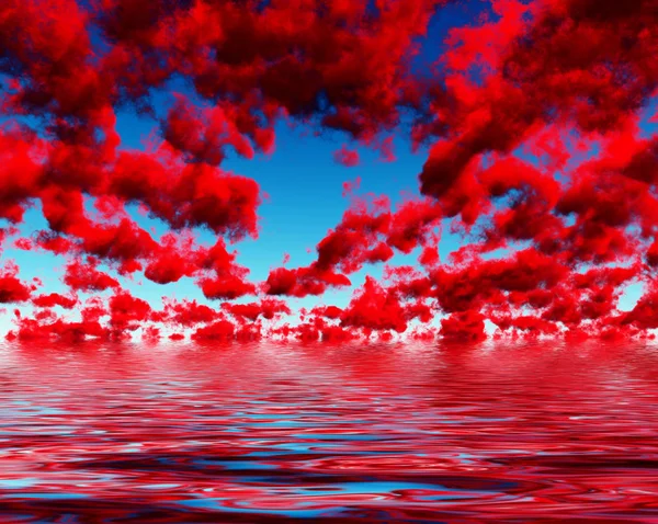 Nuvens Vermelhas Profundas Reflexões — Fotografia de Stock