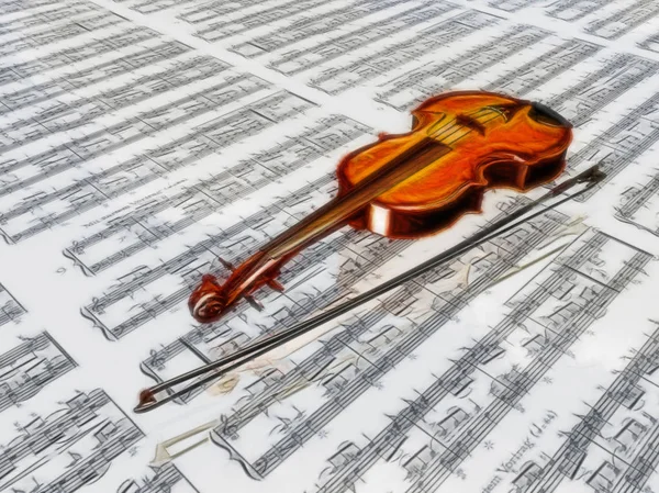 Violino Sullo Spartito Sfondo Musicale Con Nuvole Riflettenti — Foto Stock