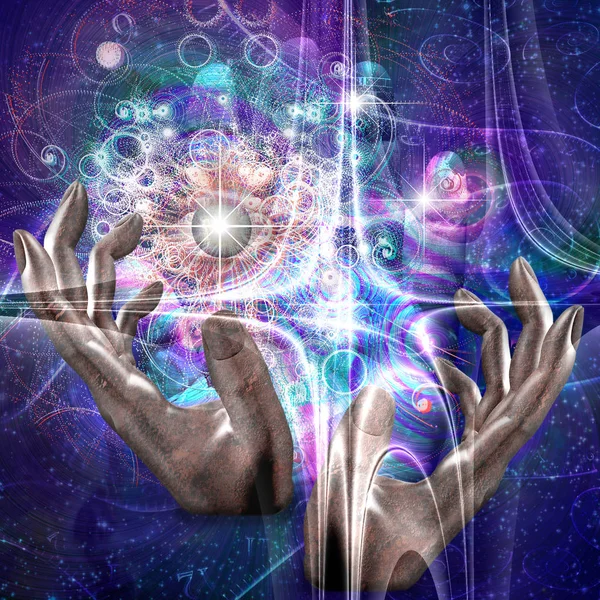 Hände Manipulieren Atomare Oder Andere Eigenschaften Des Universums — Stockfoto