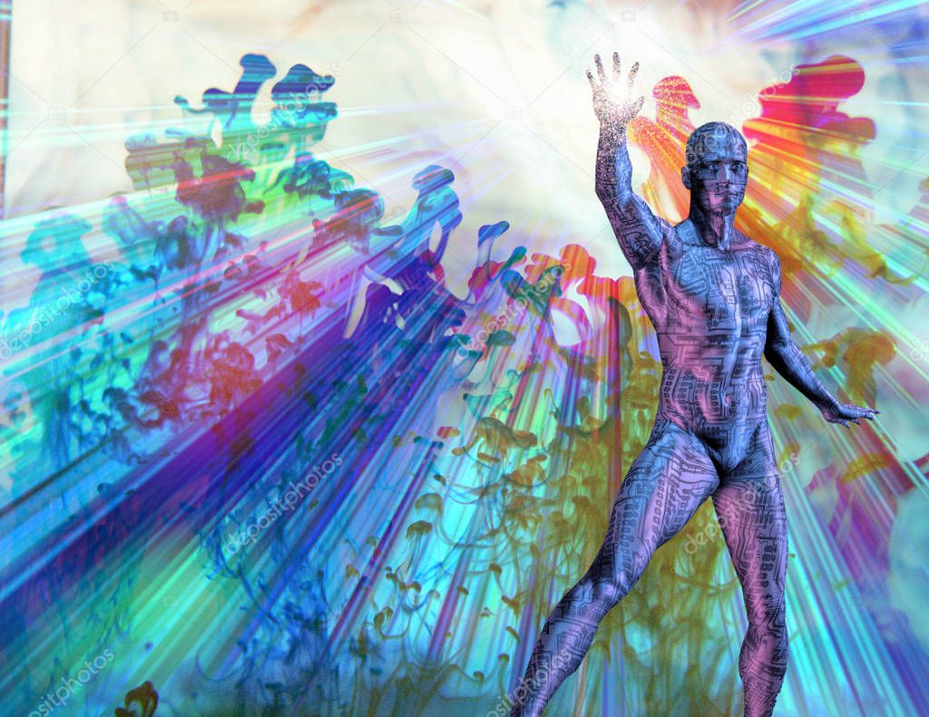 Digital man on colorful background
