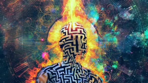 Brennender Mann mit Labyrinth-Muster — Stockvideo