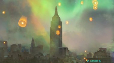 Modern sanat. New York Limanı. Manhattan görünümü