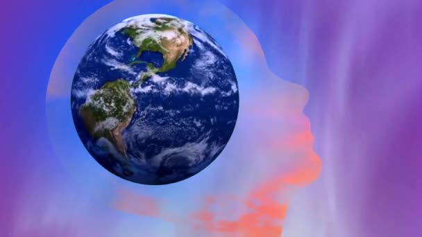 Planeet aarde in menselijk hoofd — Stockvideo