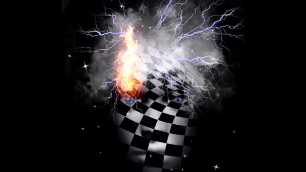 Le visage des échecs avec des nuages orageux et des éclairs — Video