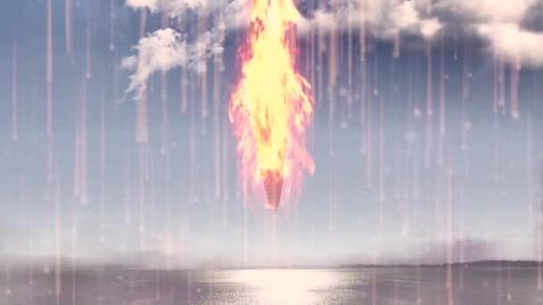 燃烧的不明飞行物在海洋上空盘旋 — 图库视频影像
