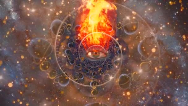 Time spiral and burning all seeing eye in space — Stock Video