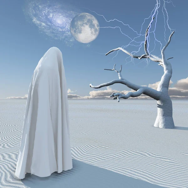 Planeta Zen. Figura în haine albe — Fotografie, imagine de stoc