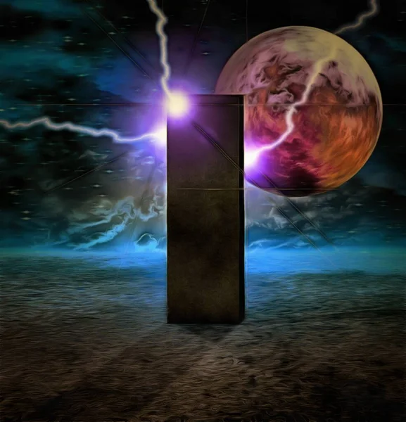 Black monolith on the Moon — Stock Photo, Image