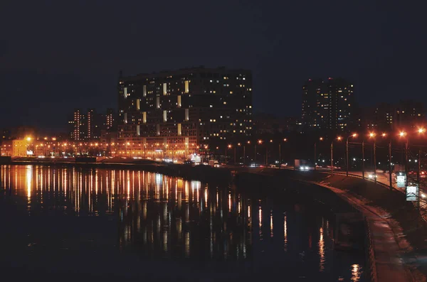 Verlichte Neva River Embankment Een Midzomernacht Panorama Van Dijk Van — Stockfoto