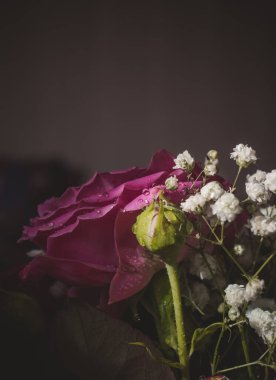 Pencerede bir buket çiçek var. Görüntüyü yakın plan yap..