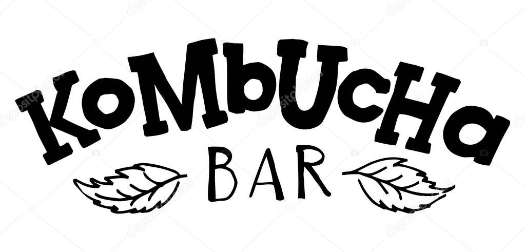 Kombucha bar slab serif vector logotype. Minimalistic black and white hand lettering for menus, logo, packaging, kombucha bars, cafes.