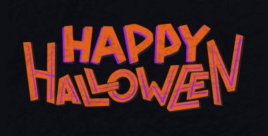 Mutlu Cadılar Bayramı basit renkli sans serif yazı. Kartlar, kartpostallar, posterler, tipografi tasarımı için el çizilmiş çizim. Vektör.