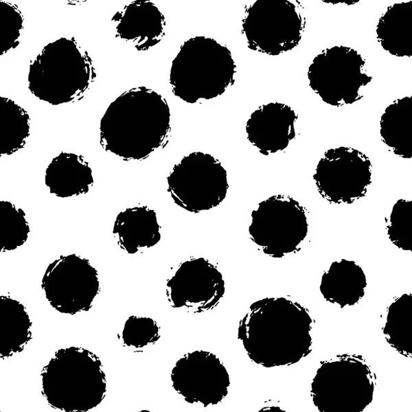 Hand drawn seamless pattern of rough black paint blots, spots or dots. Black and white ink spot texture. Vector illustration perfect for wrapping paper, textile, fabric and backdrops. — ストックベクタ