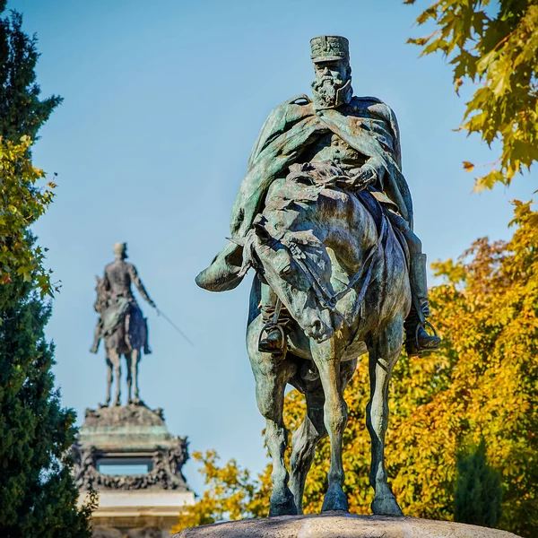 Madryt Hiszpania Września 2020 Rzeźba Jeździecka Pamięci Hiszpańskiego Generała Martineza — Zdjęcie stockowe