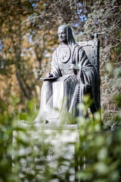 Madri Espanha Setembro 2020 Estátua Freira Escritora México Juana Ines — Fotografia de Stock