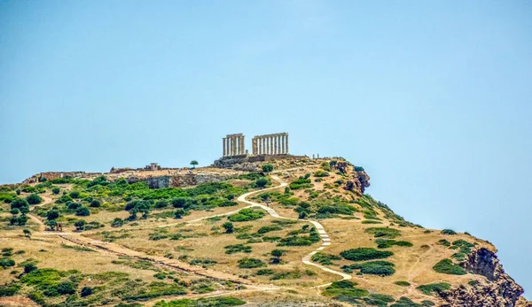 Стародавнього Грецького Храму Посейдона Мисі Sounion Афіни Греція — стокове фото