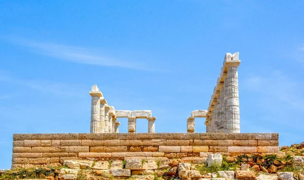 Древнегреческий Храм Посейдона Мысе Сунион Афины Греция — стоковое фото