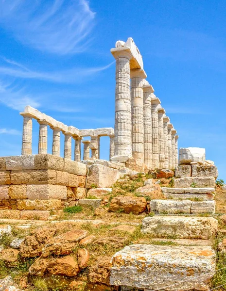 Стародавнього Грецького Храму Посейдона Мисі Sounion Афіни Греція — стокове фото
