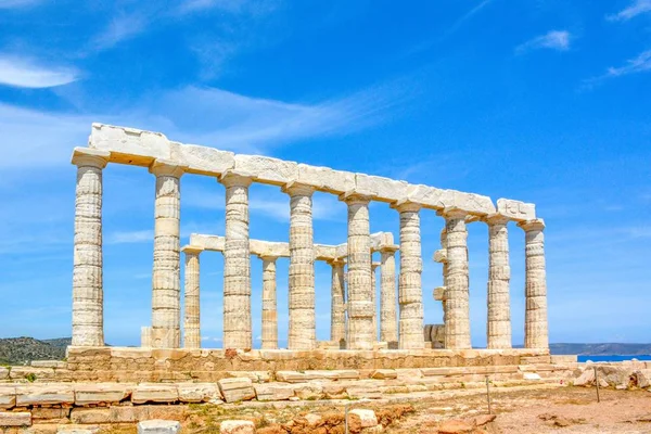 Стародавнього Грецького Храму Посейдона Мисі Sounion Афіни Греція — стокове фото