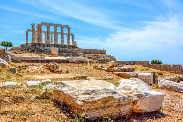Antiguo Templo Griego Poseidón Cabo Sounion Atenas Grecia Imágenes De Stock Sin Royalties Gratis