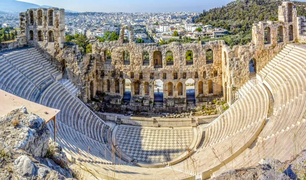 Стародавні Одеону Ірода Аттика Афінах Acropolis Hill Видом Місто Стокове Фото