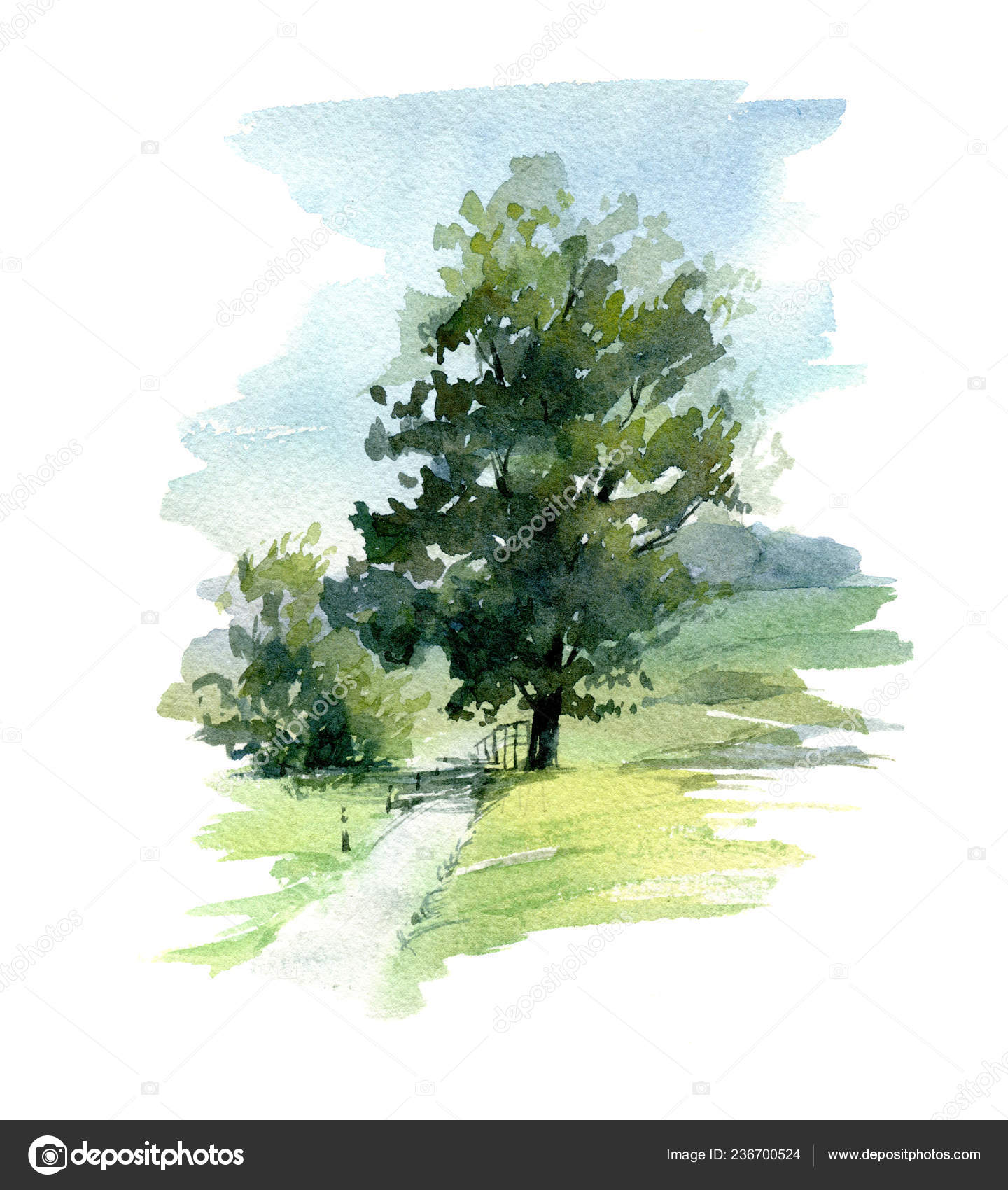 Abstract Tree Hand Drawn Watercolor Illustration White Background Stock Photo ©amiloslava