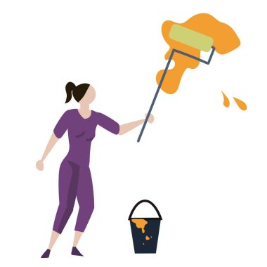 Onarım. Kız, bir ressam duvar onarır..