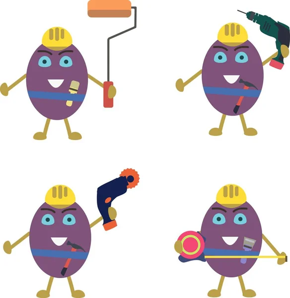 Set with a vector image of construction workers. In hands to hold tools: hammer, drill, grinder, paint roller — Stock Image Set Vector Image Construction Workers Hands Hold Tools Hammer Drill Stock Photo