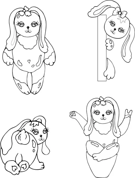 Bel Coniglietto Colorazione Bambini Adulti Illustrazione Vettoriale Disegno Lineare — Vettoriale Stock