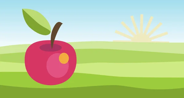 Jabłko Polu Słońcem Ilustracja Wektor — Wektor stockowy