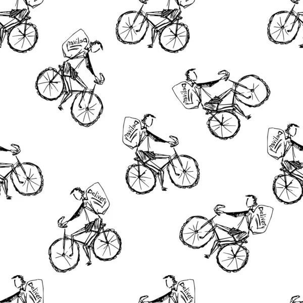 Αδιάλειπτη Διανυσματική Απεικόνιση Των Διανομέων Που Χρησιμοποιούν Ποδήλατα — Διανυσματικό Αρχείο