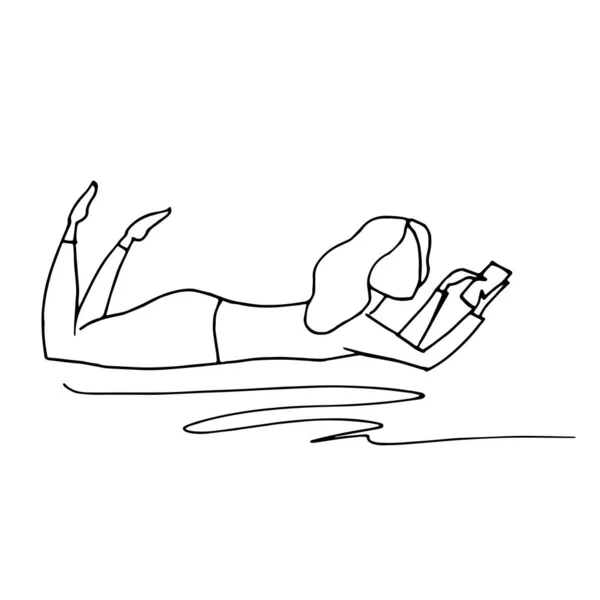 Mujer Mintiendo Usando Smartphone Ilustración Vectorial — Archivo Imágenes Vectoriales