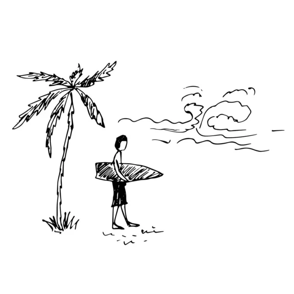 Χέρι Που Σέρφερ Στην Παραλία Διανυσματική Απεικόνιση — Διανυσματικό Αρχείο