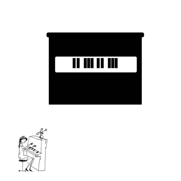 Minimalista Piano Dibujado Mano Mujer Tocando Piano Vector Ilustraciones Conjunto — Archivo Imágenes Vectoriales