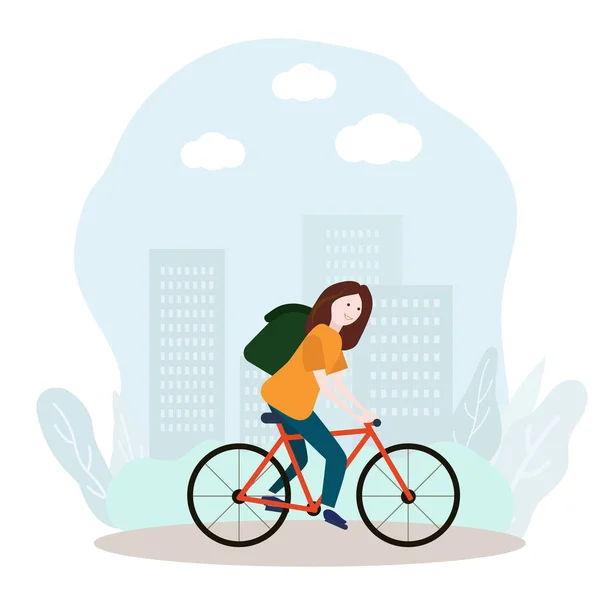 Bicicleta Mujer Ciudad Ilustración Vectorial — Vector de stock