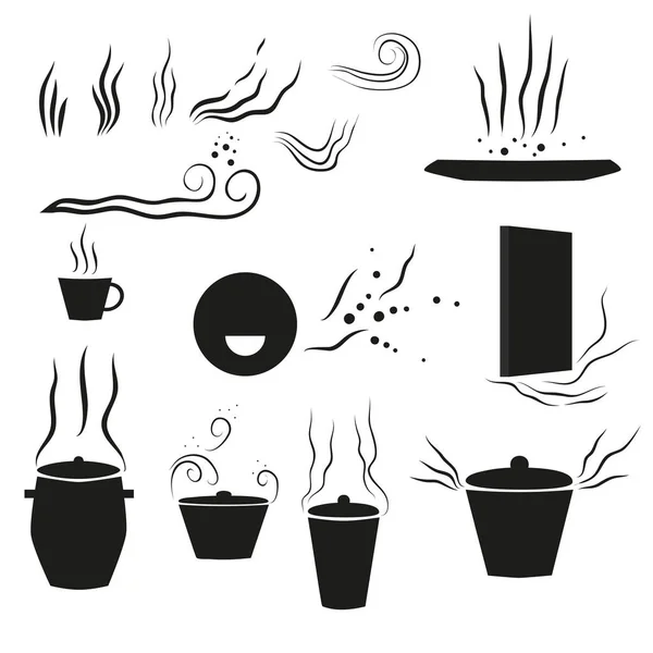 Set Minimalistic Vector Illustrations Steam Pots — Stock Vector