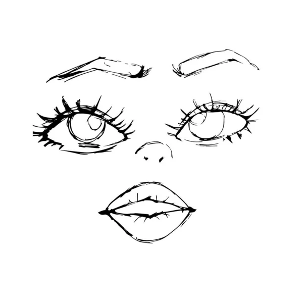 Illustration Vectorielle Blanche Noire Visage Féminin Maquillage Des Cils Des — Image vectorielle