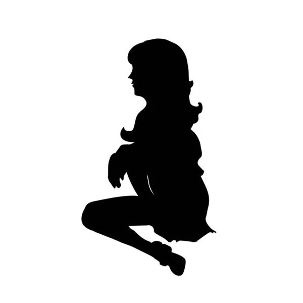 Art Vectoriel Femme Silhouette Noire Fille Mignonne — Image vectorielle