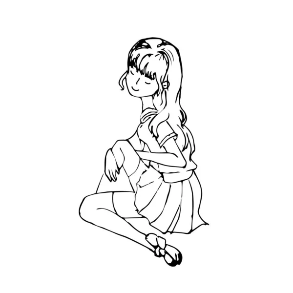 黑色白色矢量艺术的女人 卡通可爱的女孩 — 图库矢量图片